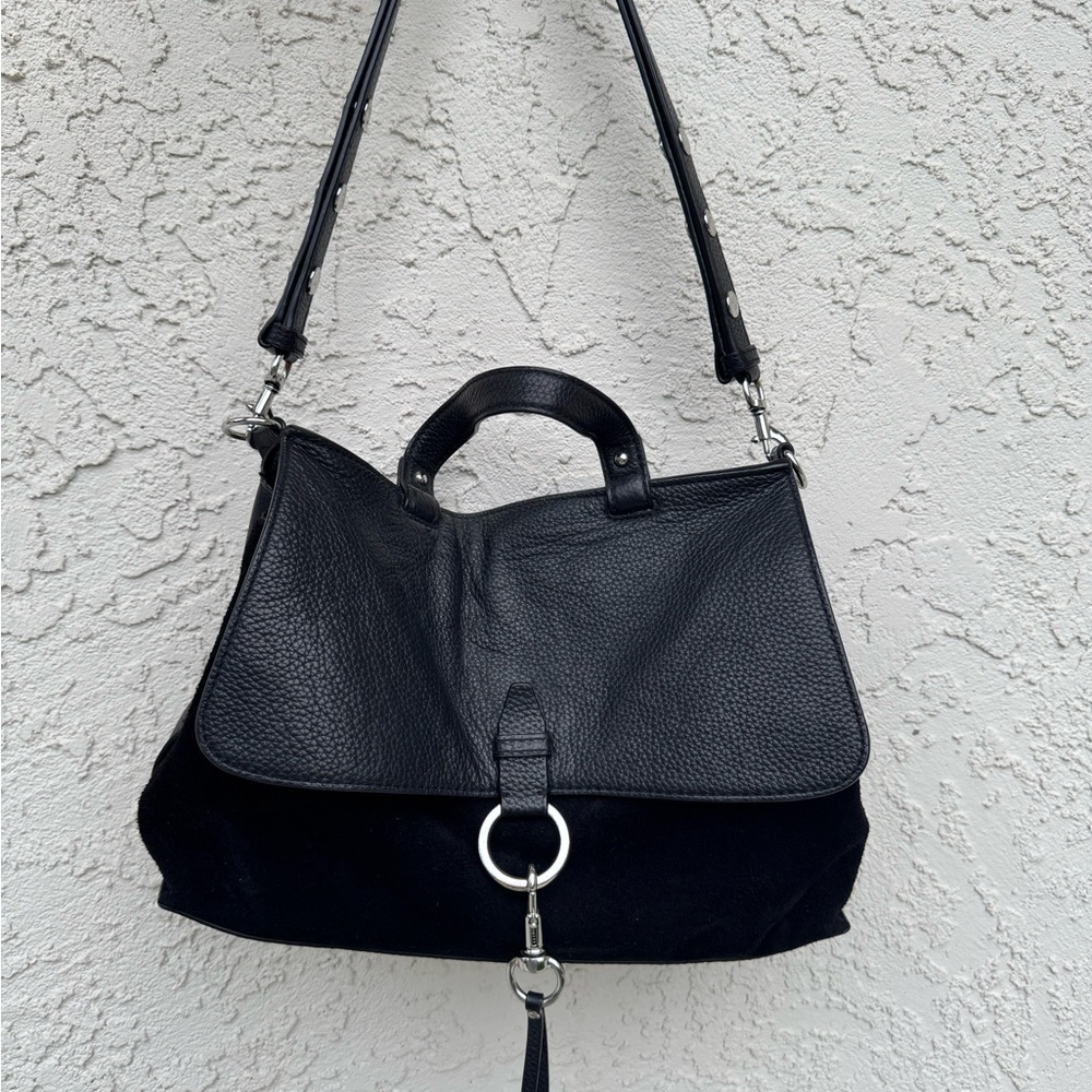 Rebecca Minkoff Medium Keith suede and leather shoulder bag with silver hardware